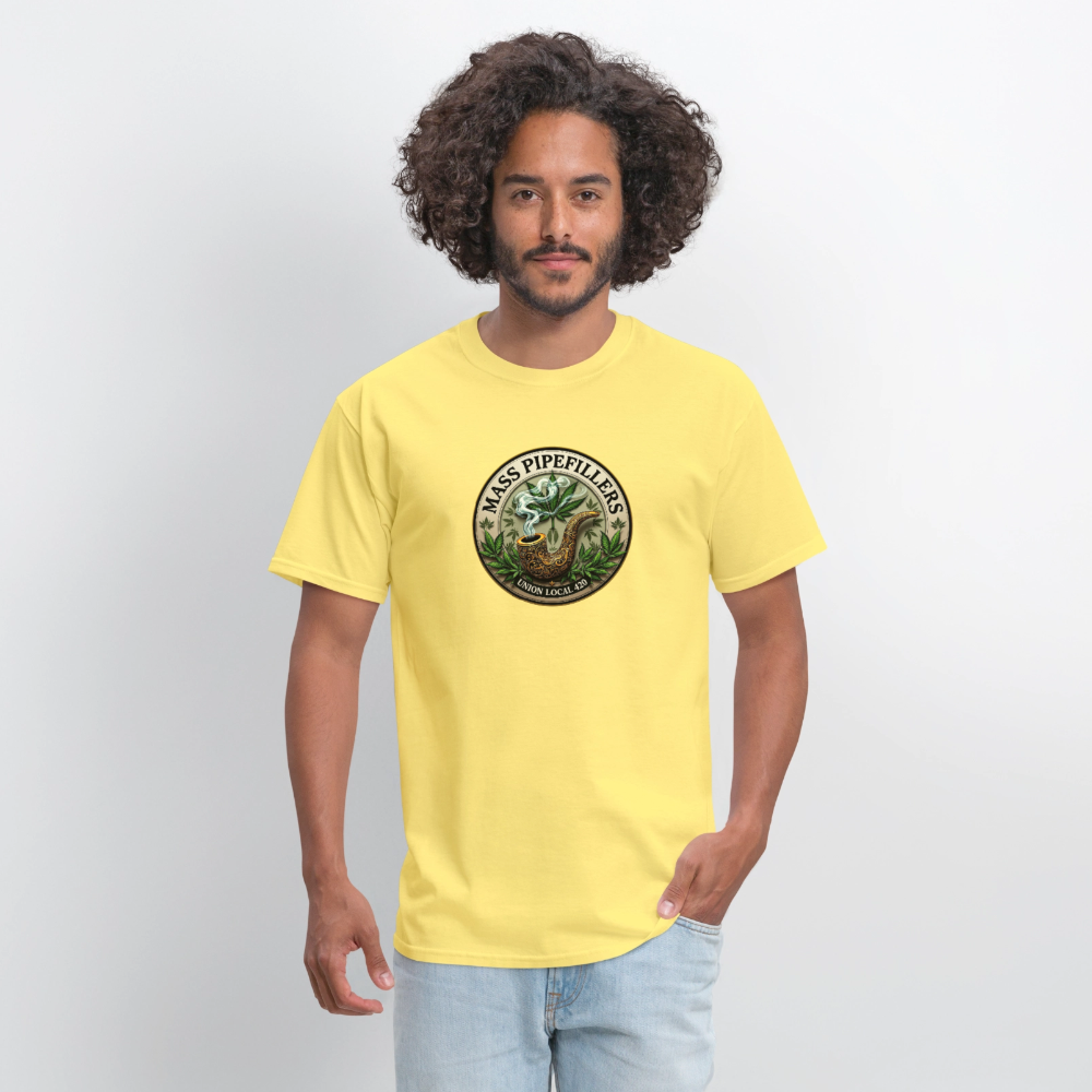 MASS PIPEFILLERS LOCAL 420 2 EMBLEM Men's T-Shirt - cornsilk