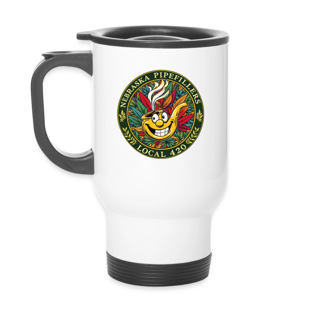 NEBRASKA PIPEFILLERS LOCAL 420 Travel Mug - white