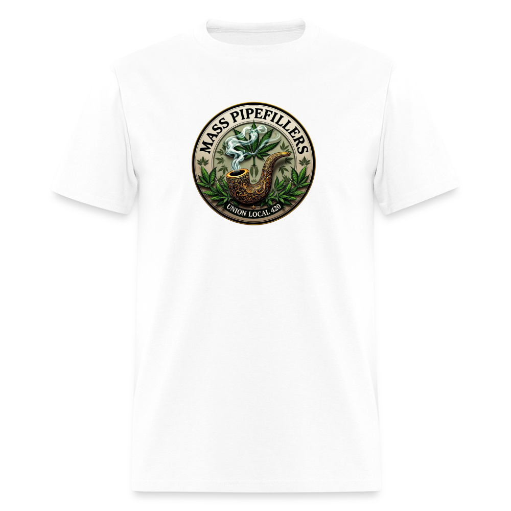 MASS PIPEFILLERS LOCAL 420 2 EMBLEM Men's T-Shirt - white