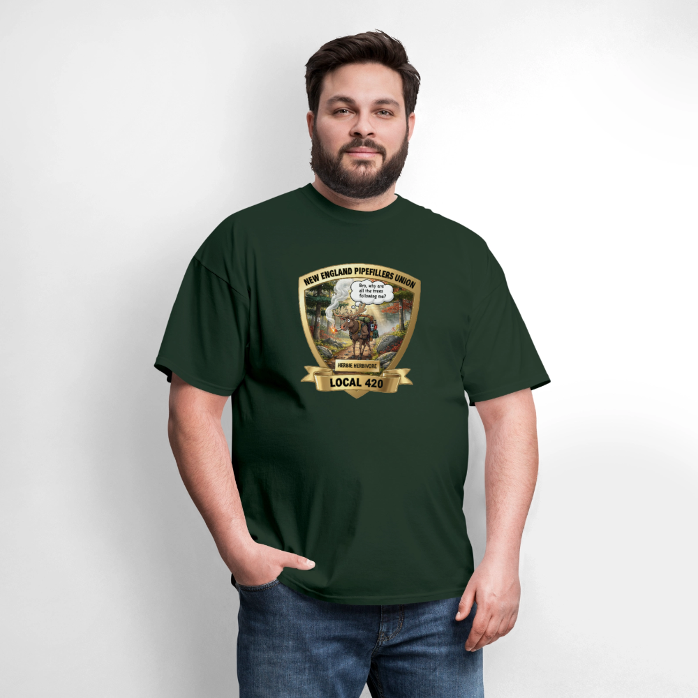 NEW ENGLAND PIPEFILLERS LOCAL 420 HERBIE HERBIVORE F/B EMBLEMS Men's T-Shirt - forest green