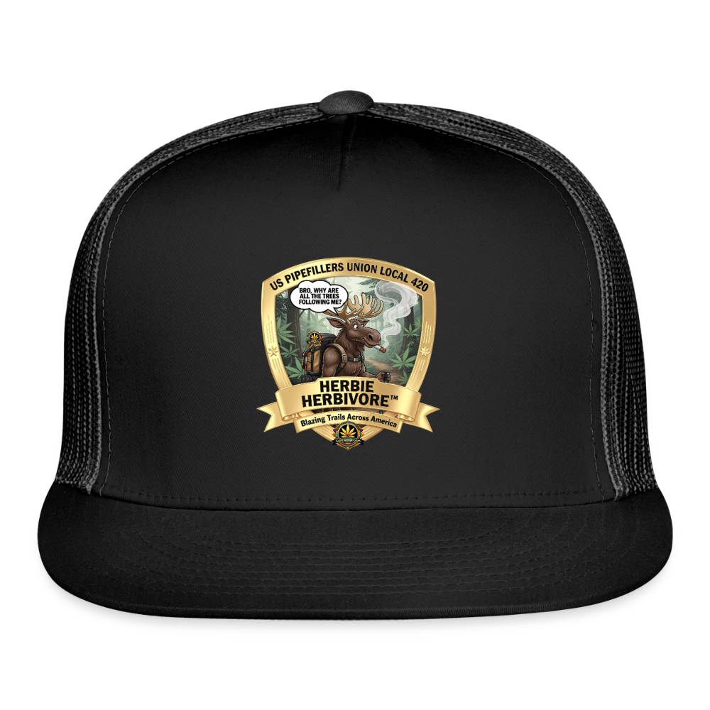 HERBIE HERBIVORE US PIPEFILLERS UNION LOCAL 420 Trucker Hat - black/black