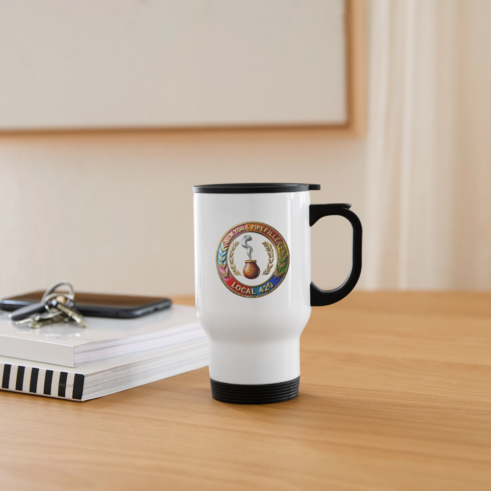 NEW YORK PIPEFILLERS LOCAL 420 14oz Stainless Steel Travel Mug - white