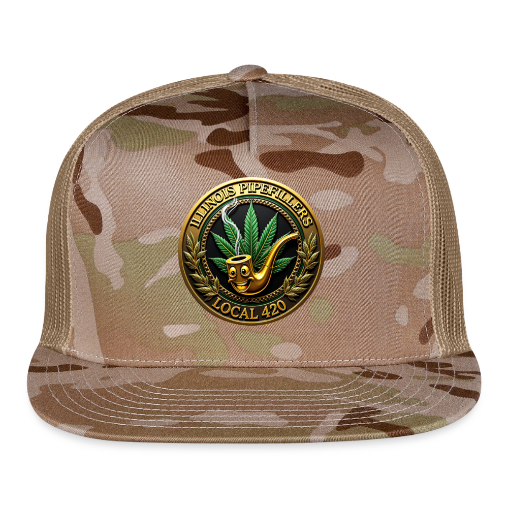 ILLINOIS PIPEFILLERS LOCAL 420 CAMO Trucker Hat - MultiCam\tan