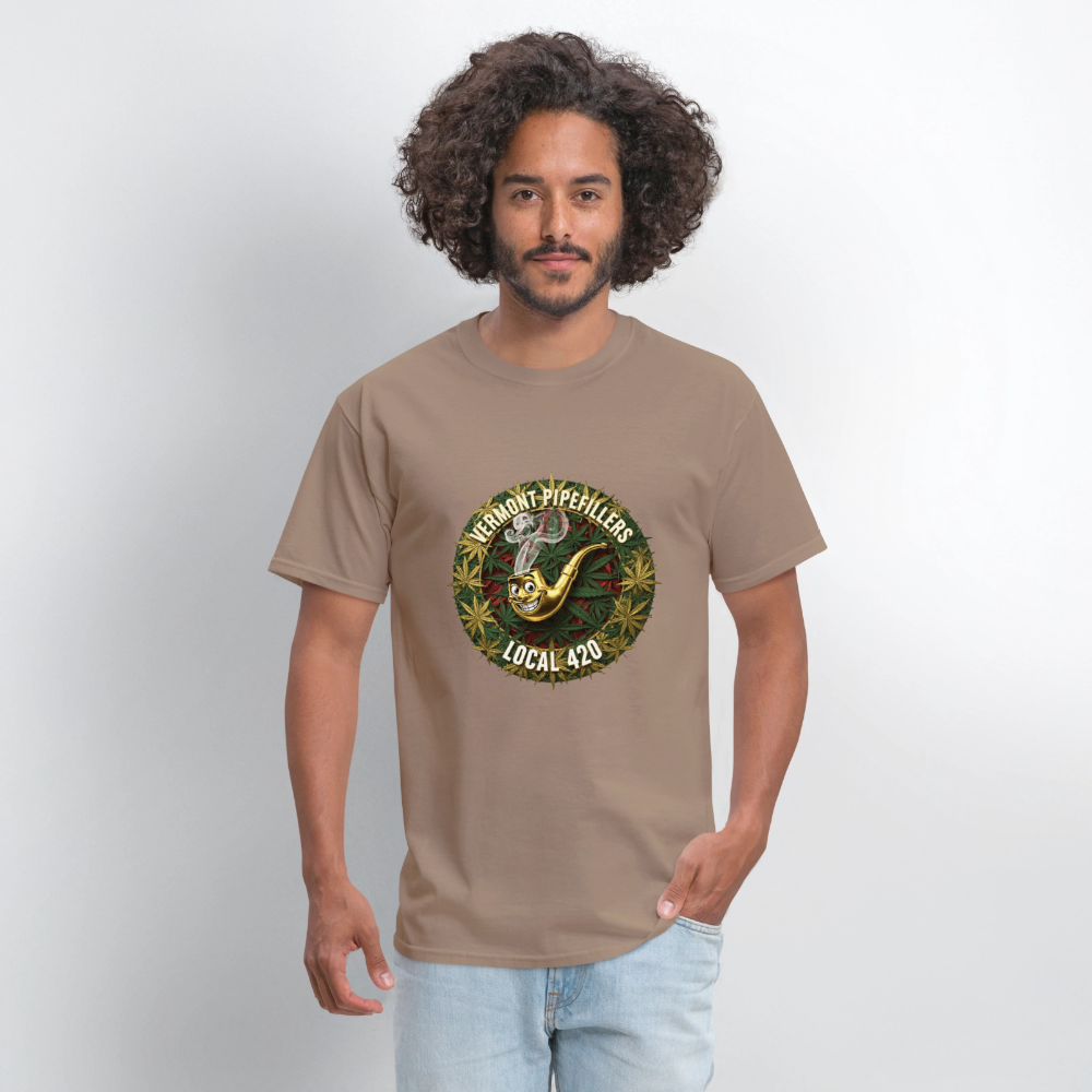 VERMONT PIPEFILLERS LOCAL 420  F/B DESIGN Men's T-Shirt - safari