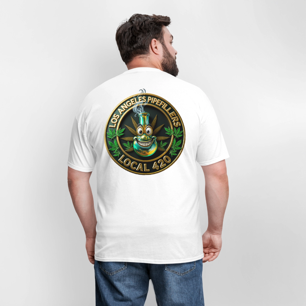 LOS ANGLES PIPEFILLERS LOCAL 420 2 EMBLEM Men's T-Shirt - white