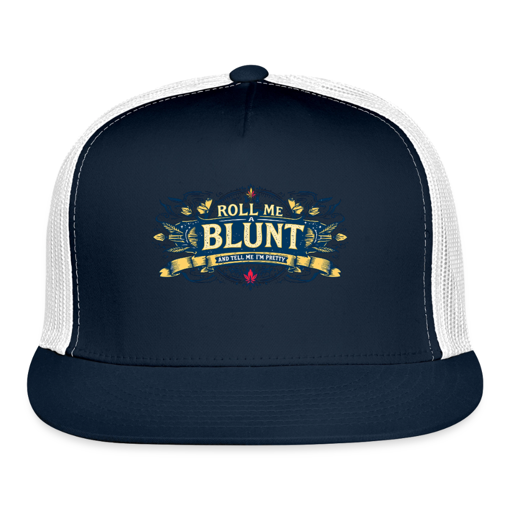 ROLL ME A BLUNT Trucker Hat - navy/white