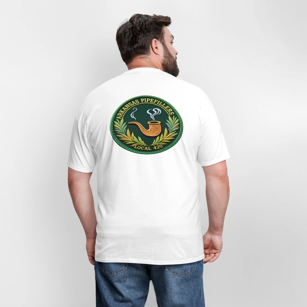 ARKANSAS PIPEFILLERS LOCAL 420 F/B EMBLEMS  Men's T-Shirt - white