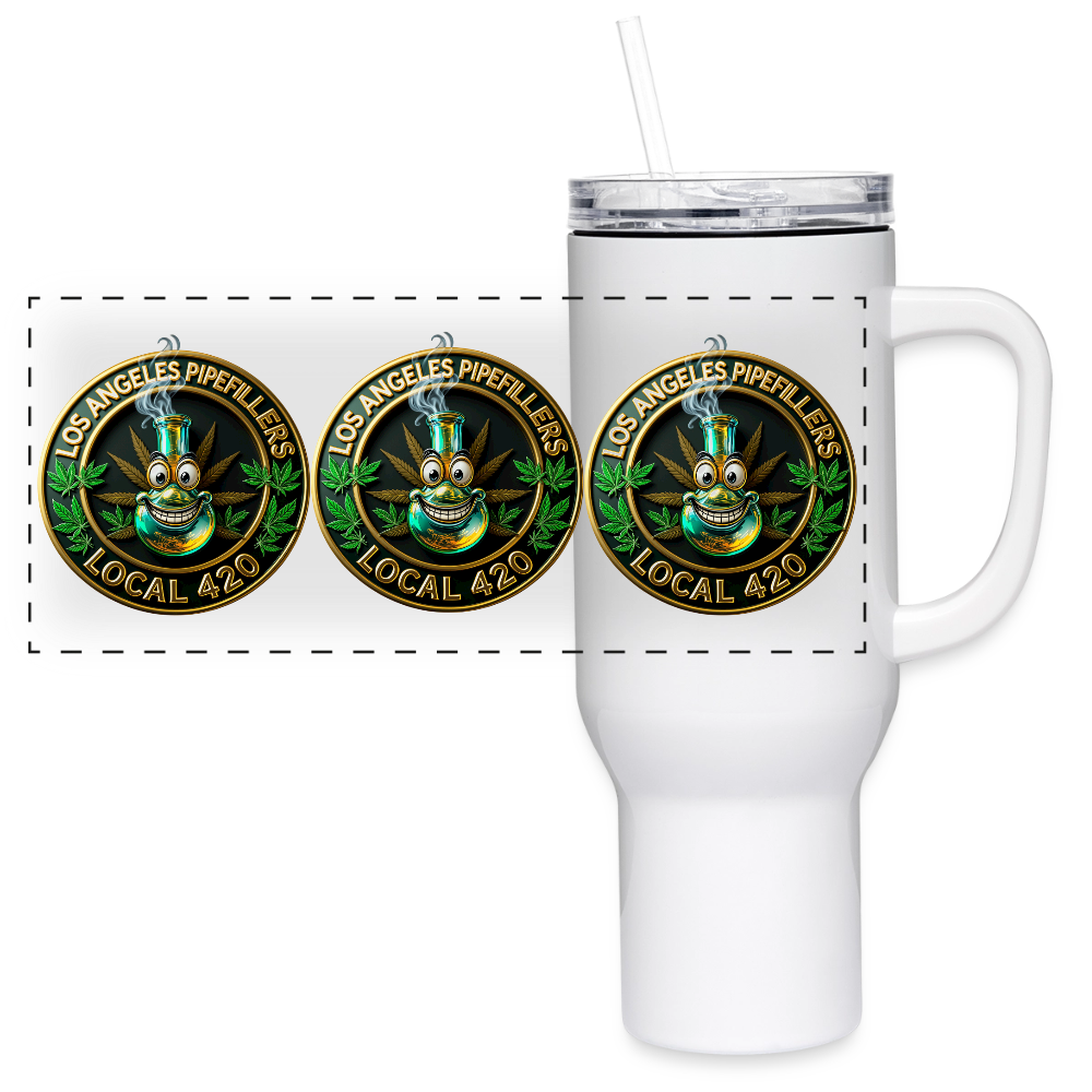 LOS ANGELES PIPEFILLERS LOCAL 420  40oz Stainless Steel Travel Tumbler - white