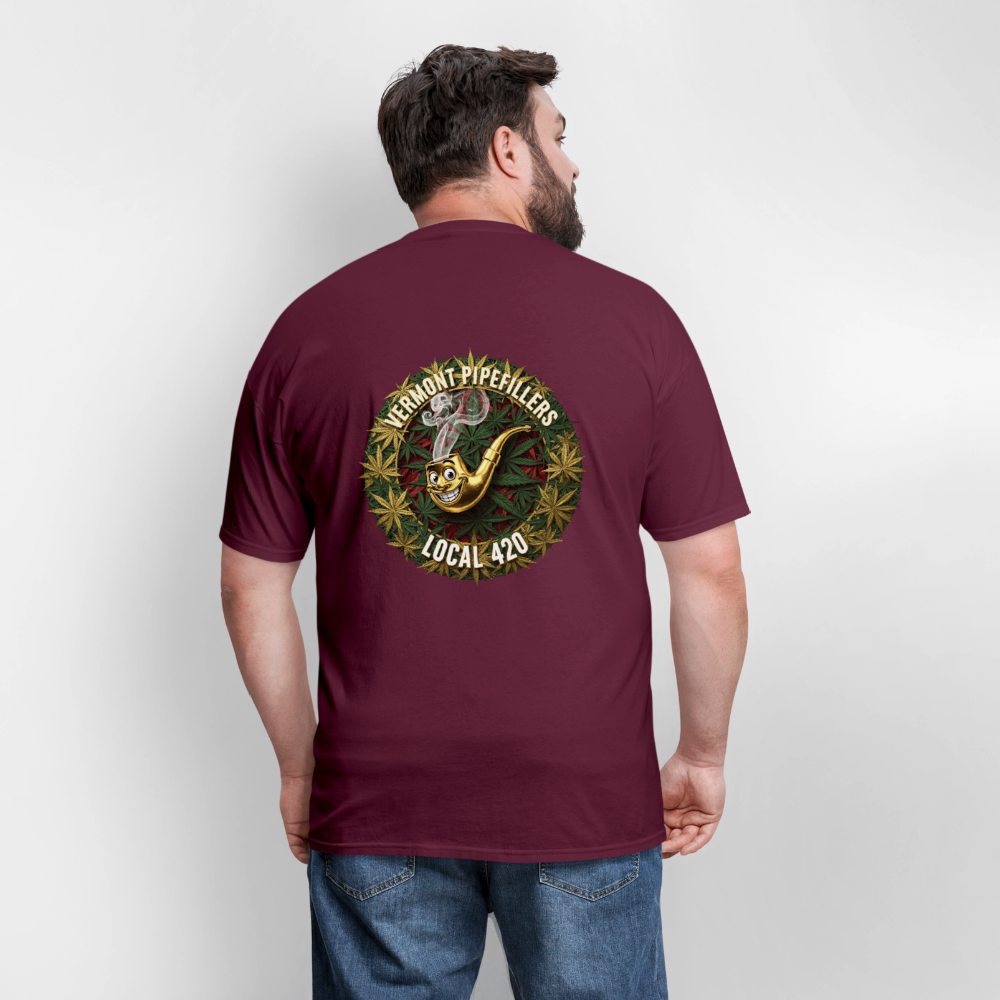VERMONT PIPEFILLERS LOCAL 420  F/B DESIGN Men's T-Shirt - burgundy