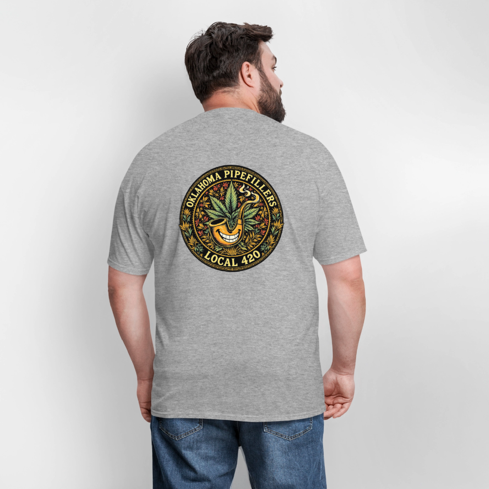 OKLAHOMA PIPEFILLERS LOCAL 420  F/B DESIGNS Men's T-Shirt - heather gray