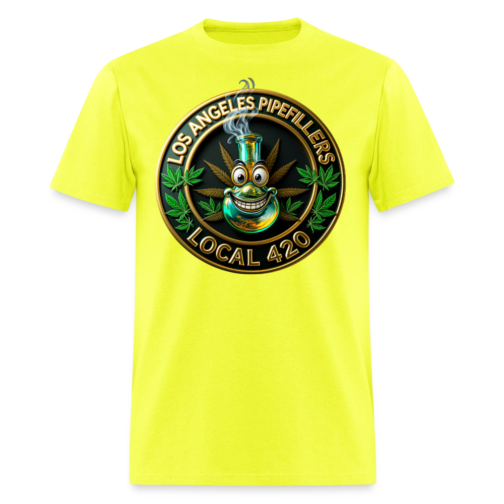 LOS ANGLES PIPEFILLERS LOCAL 420 2 EMBLEM Men's T-Shirt - safety green