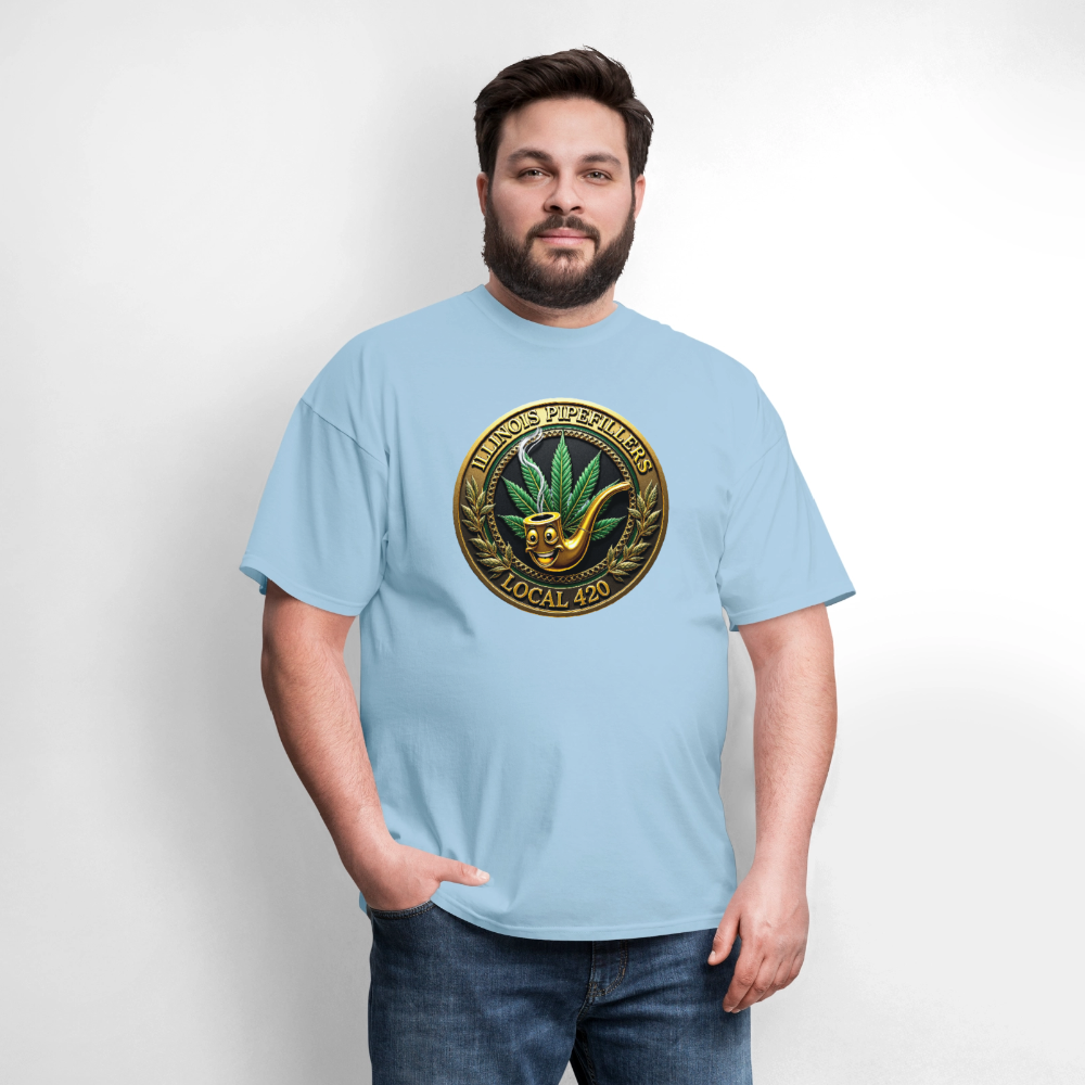 ILLINOIS PIPEFILLERS LOCAL 420 F/B EMBLEMS Men's T-Shirt - powder blue