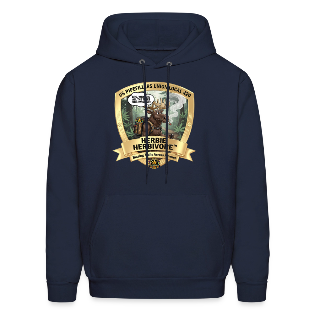 NEW ENGLAND PIPEFILLERS LOCAL 420 HERBIE HERBIVORE F/B EMBLEMS Men's Hoodie - navy