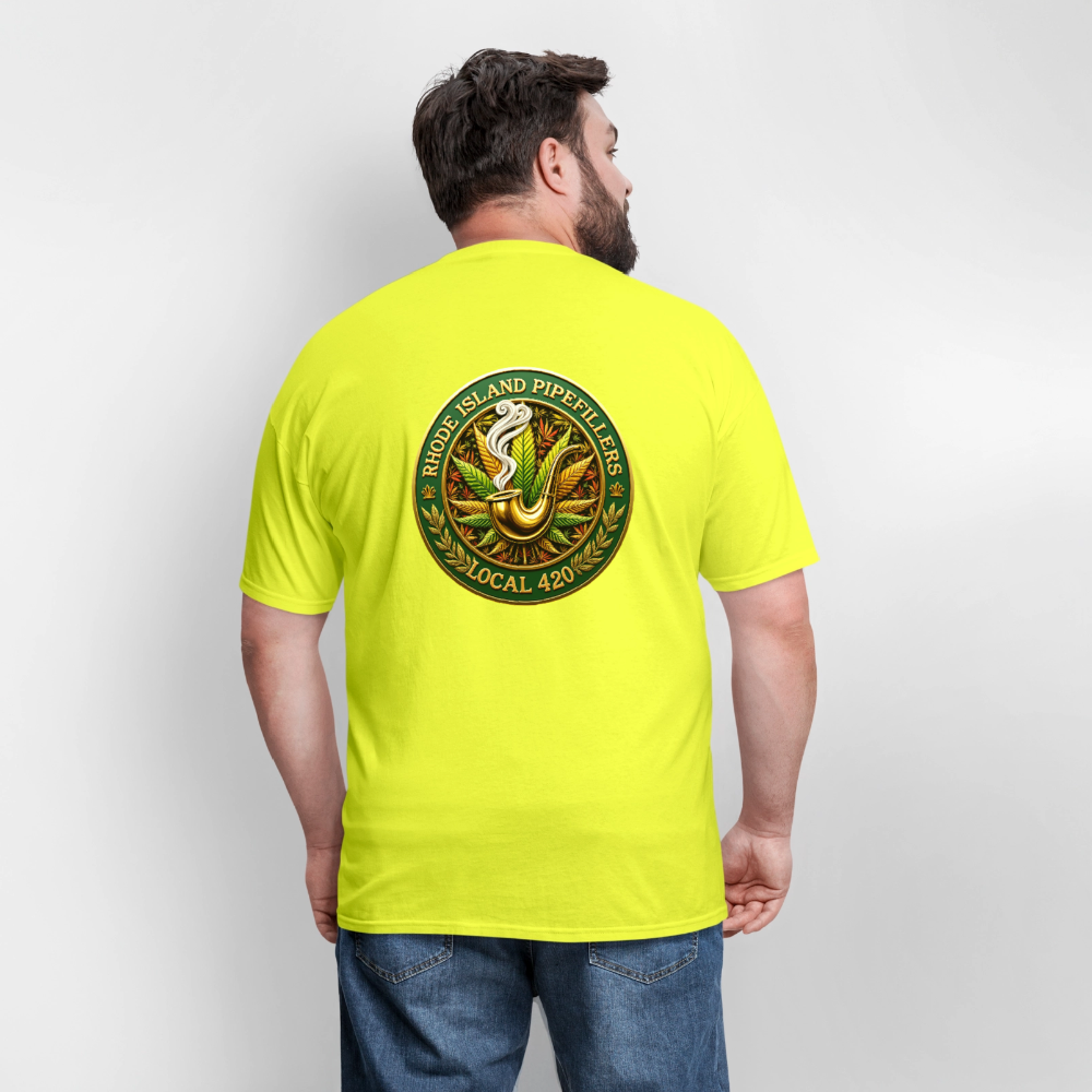 RHODE ISLAND PIPEFILLERS LOCAL 420 F/B DESIGNS Men's T-Shirt - safety green