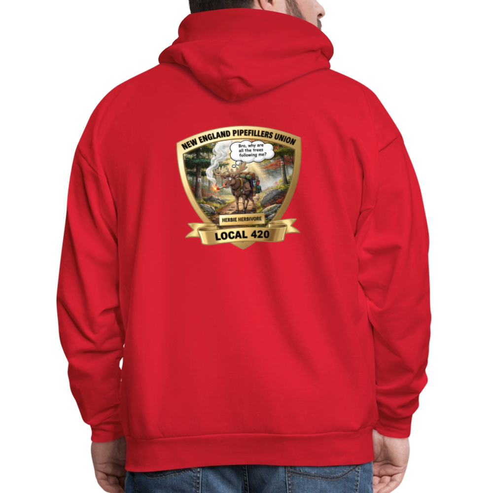 NEW ENGLAND PIPEFILLERS LOCAL 420 HERBIE HERBIVORE F/B EMBLEMS Men's Hoodie - red