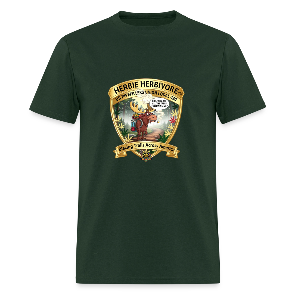 US PIPEFILLERS UNION LOCAL 420 RRO, "HERBIE HERBIVORE" Soft Cotton Tee - forest green