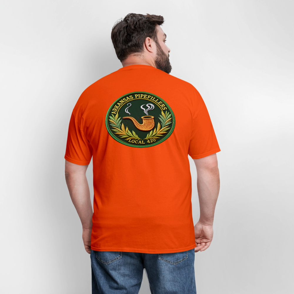ARKANSAS PIPEFILLERS LOCAL 420 F/B EMBLEMS  Men's T-Shirt - orange