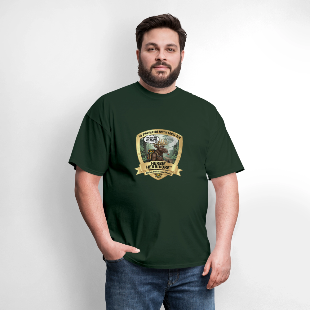US PIPEFILLERS UNION LOCAL 420 RRO, "HERBIE HERBIVORE" Soft Cotton Tee - forest green