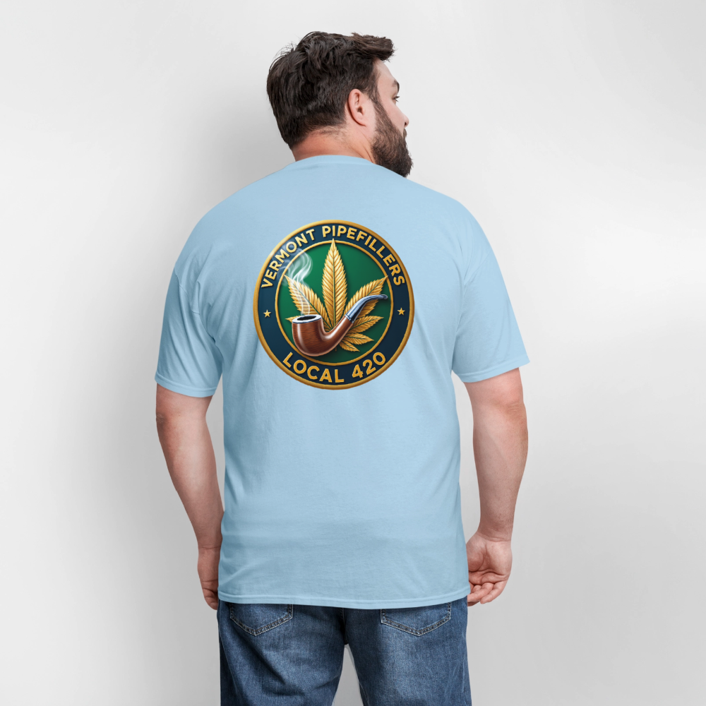 VERMONT PIPEFILLERS LOCAL 420 2 EMBLEM Men's T-Shirt - powder blue