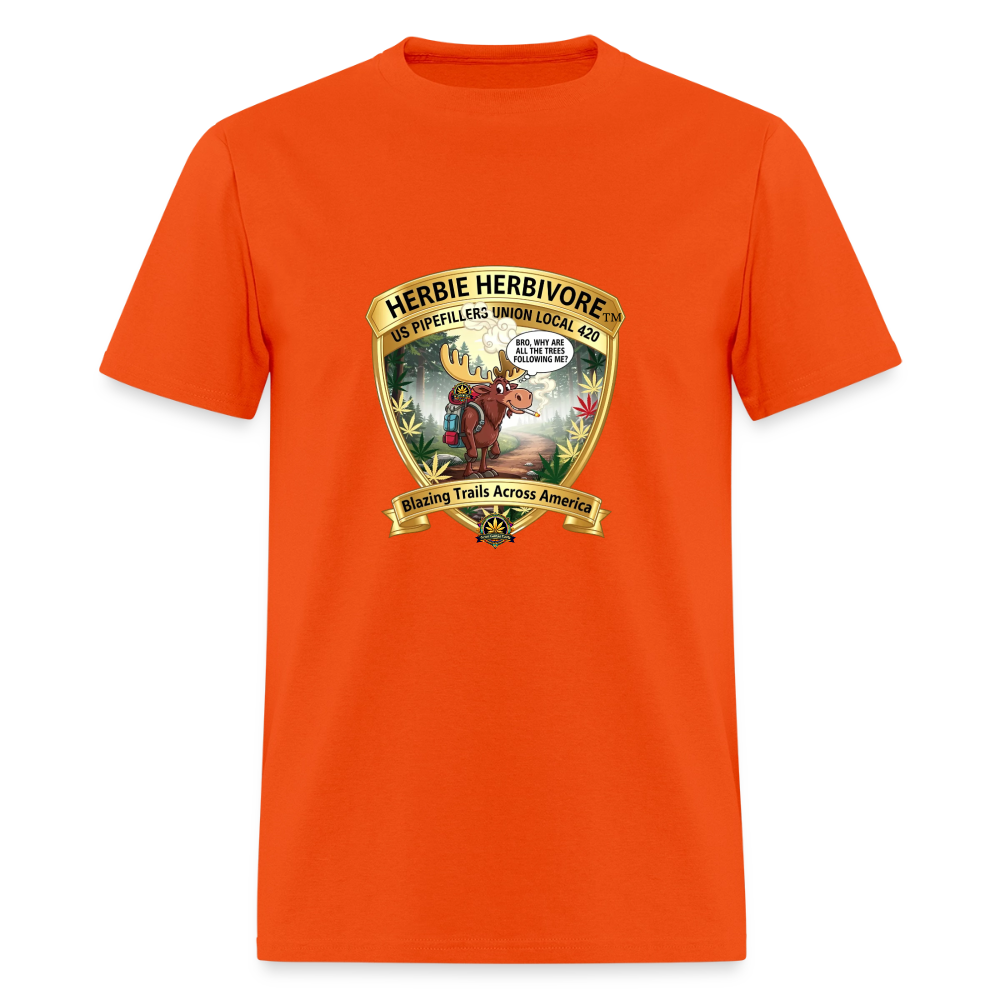 US PIPEFILLERS UNION LOCAL 420 RRO, "HERBIE HERBIVORE" Soft Cotton Tee - orange