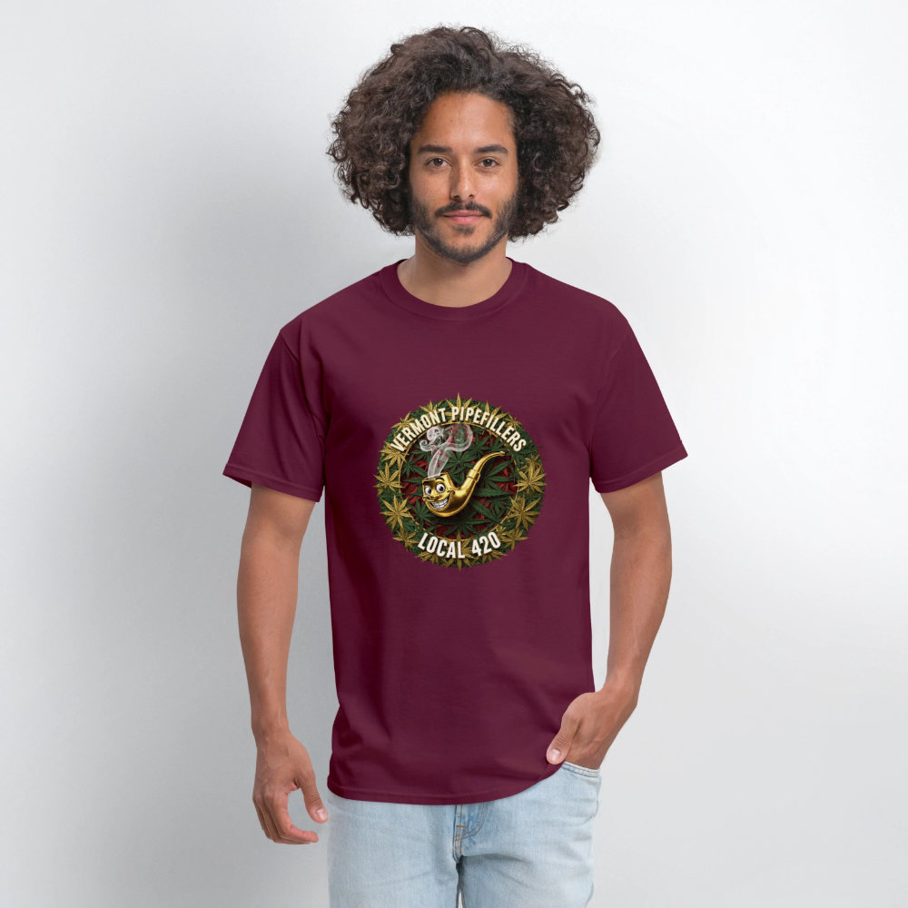 VERMONT PIPEFILLERS LOCAL 420  F/B DESIGN Men's T-Shirt - burgundy
