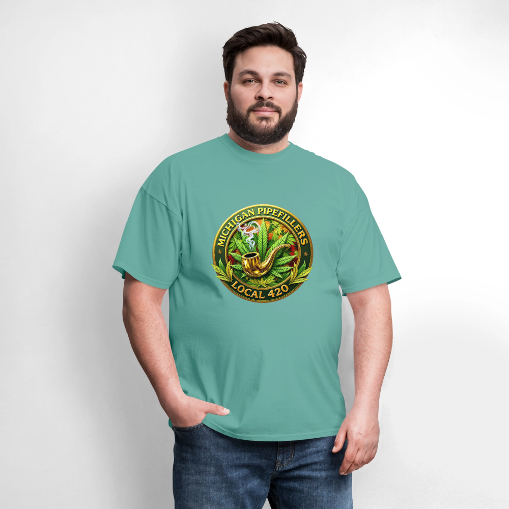 MICHIGAN PIPEFILLERS LOCAL 420 F/B DESIGN Men's T-Shirt - aquatic