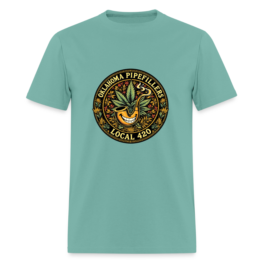 OKLAHOMA PIPEFILLERS LOCAL 420  F/B DESIGNS Men's T-Shirt - aquatic