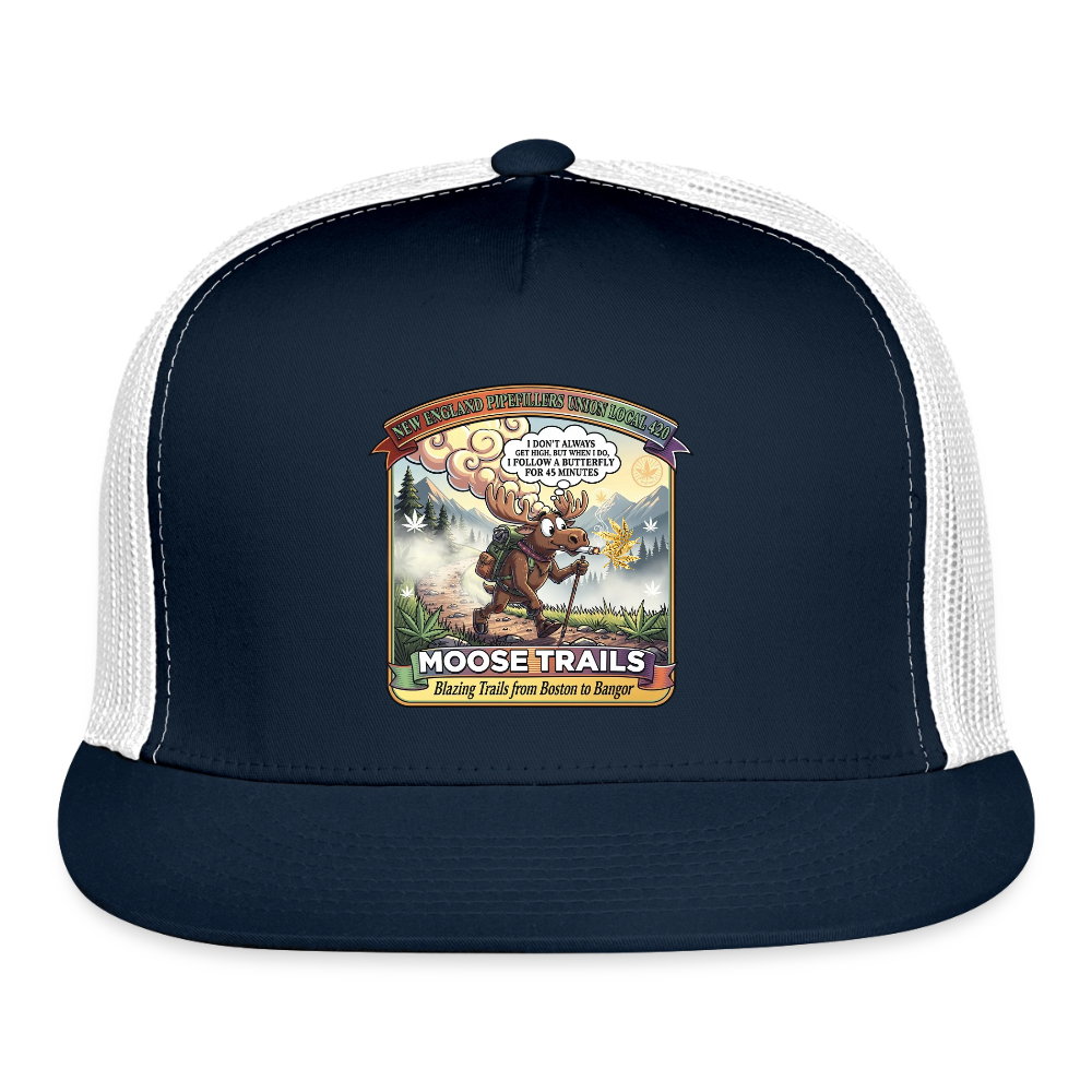 NEW ENGLAND PIPEFILLERS UNION LOCAL 420 MOOSE TRAILS "I DON'T ALWAYS" Trucker Hat - navy/white