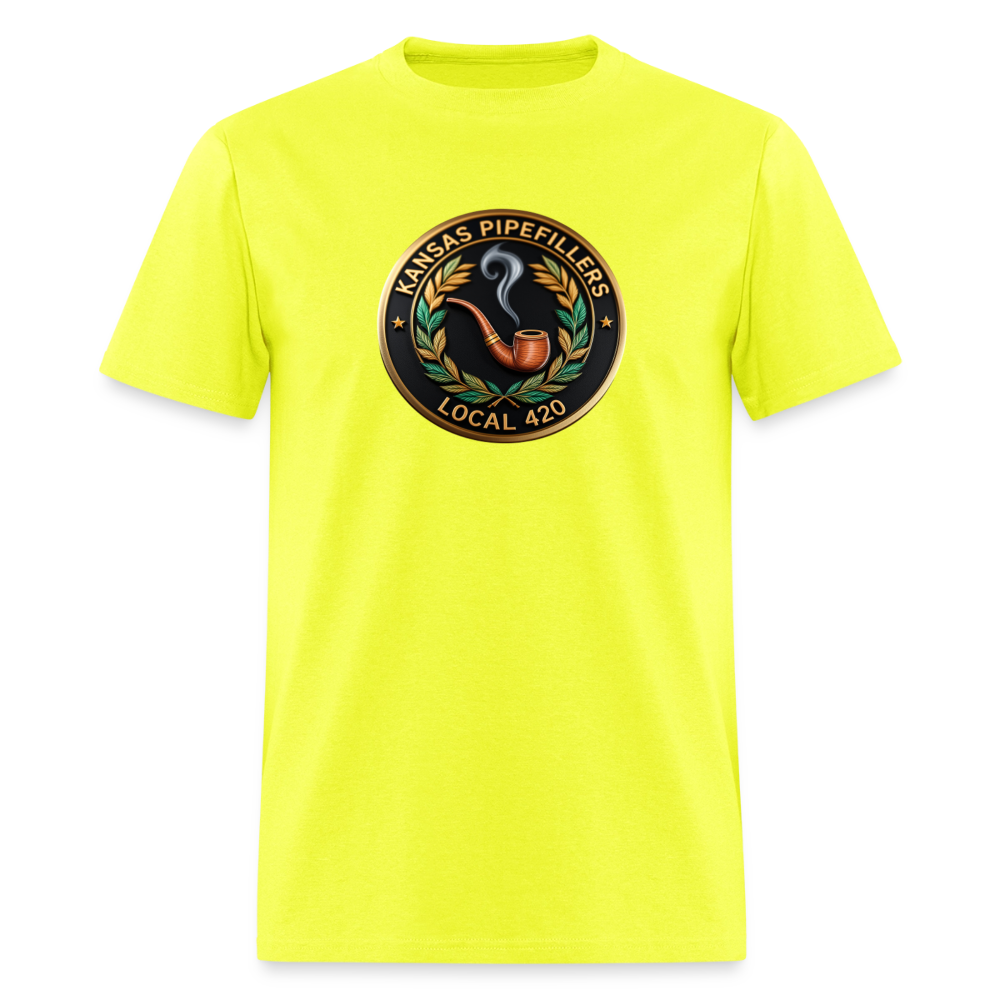 KANSAS PIPEFILLERS LOCAL 420 Men's T-Shirt - safety green