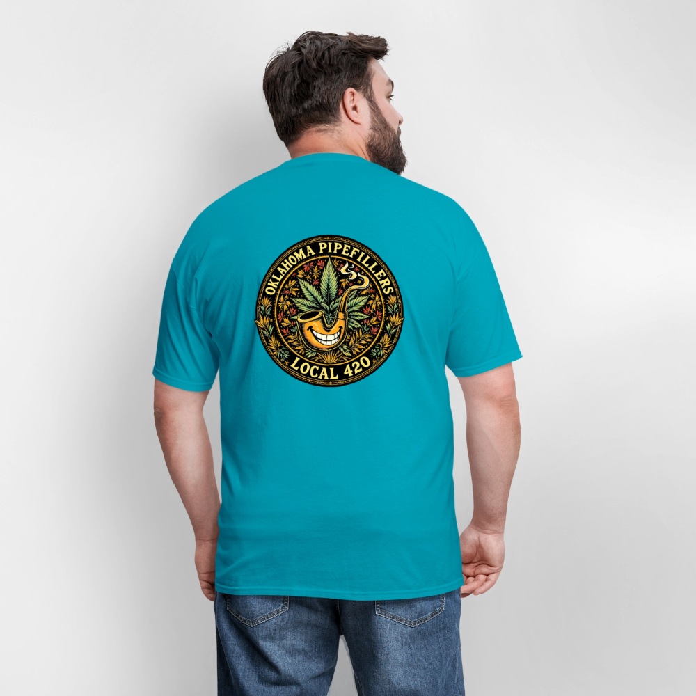 OKLAHOMA PIPEFILLERS LOCAL 420  F/B DESIGNS Men's T-Shirt - turquoise