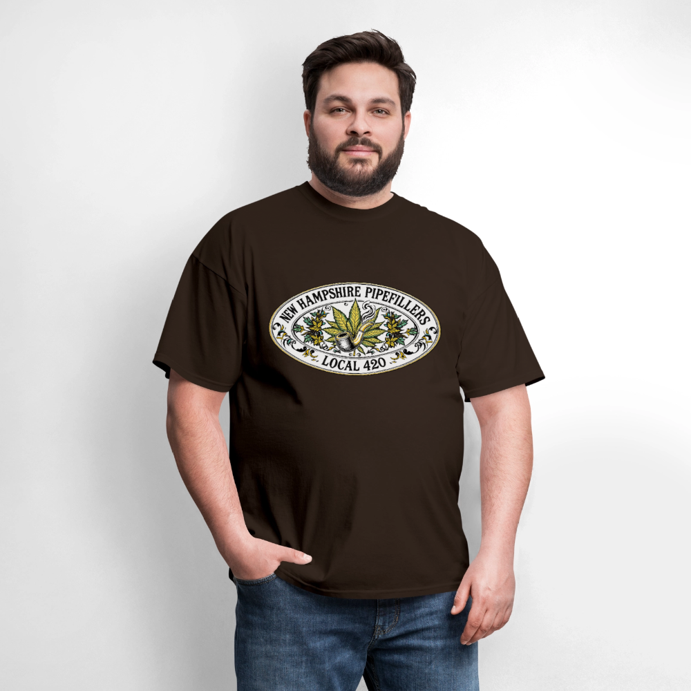 NEW HAMPSHIRE PIPEFILLERS LOCAL 420 2 EMBLEM Men's T-Shirt - brown
