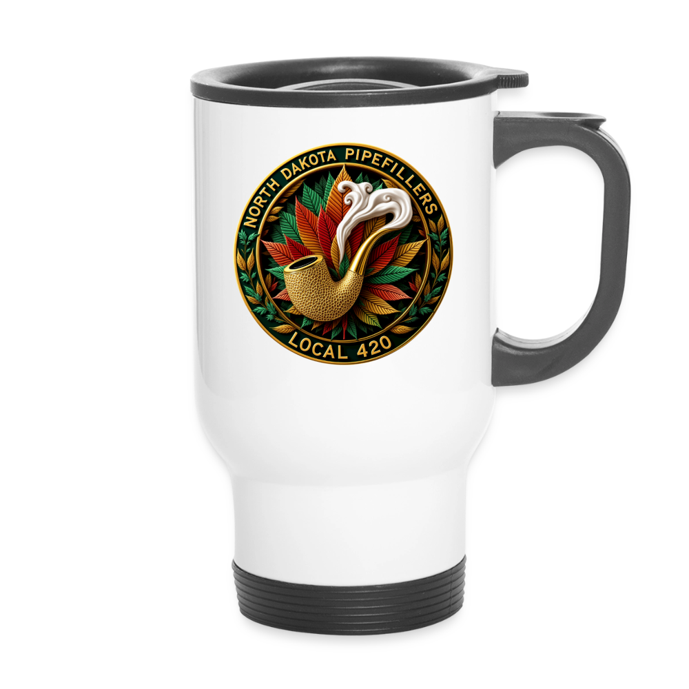 NORTH DAKOTA PIPEFILLERS LOCAL 420 14oz Travel Mug - white