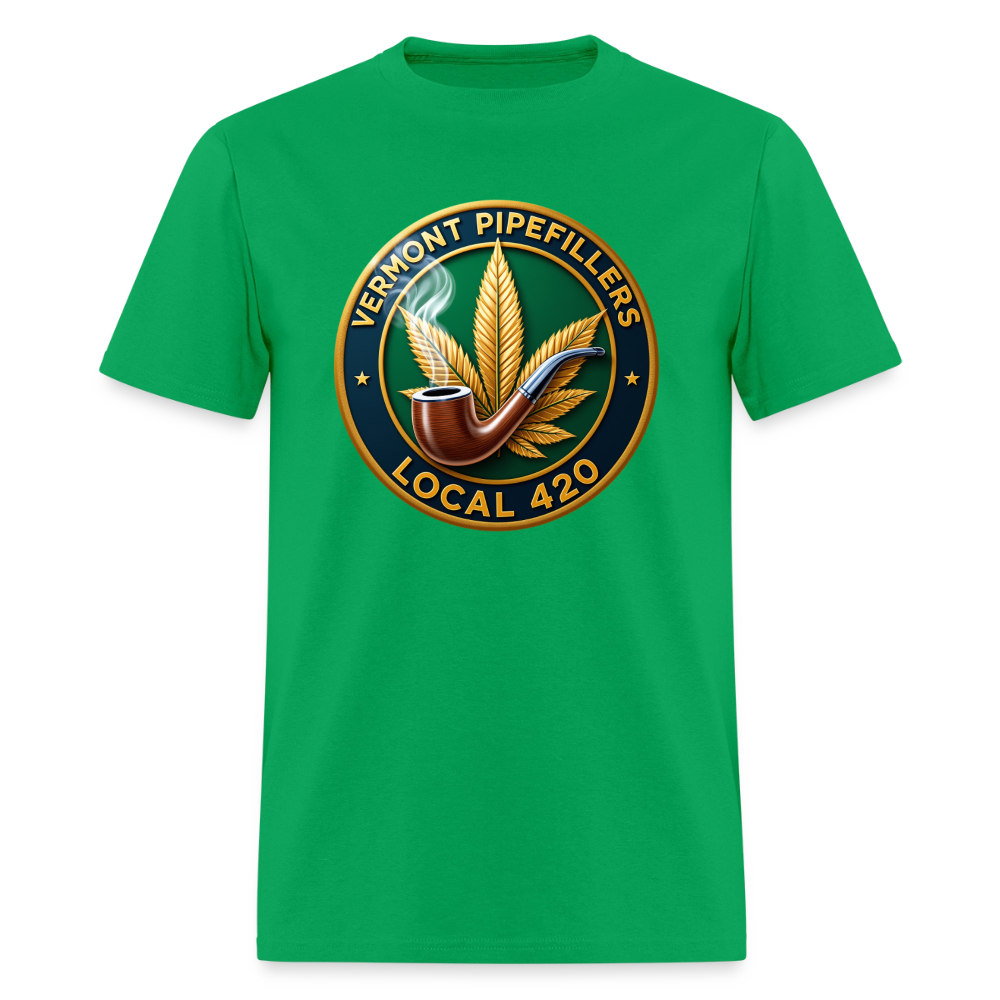 VERMONT PIPEFILLERS LOCAL 420 2 EMBLEM Men's T-Shirt - bright green