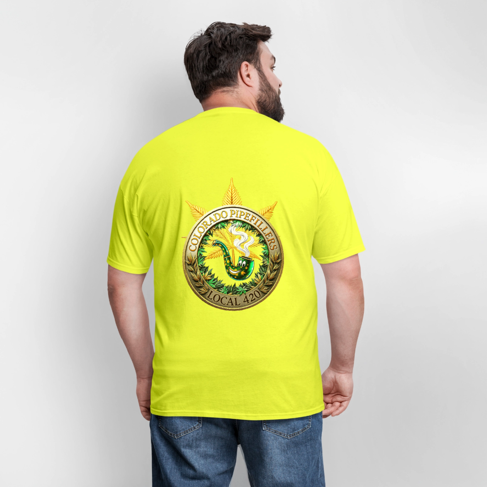 COLORADO PIPEFILLERS LOCAL 420 F/B EMBLEMS Men's T-Shirt - safety green