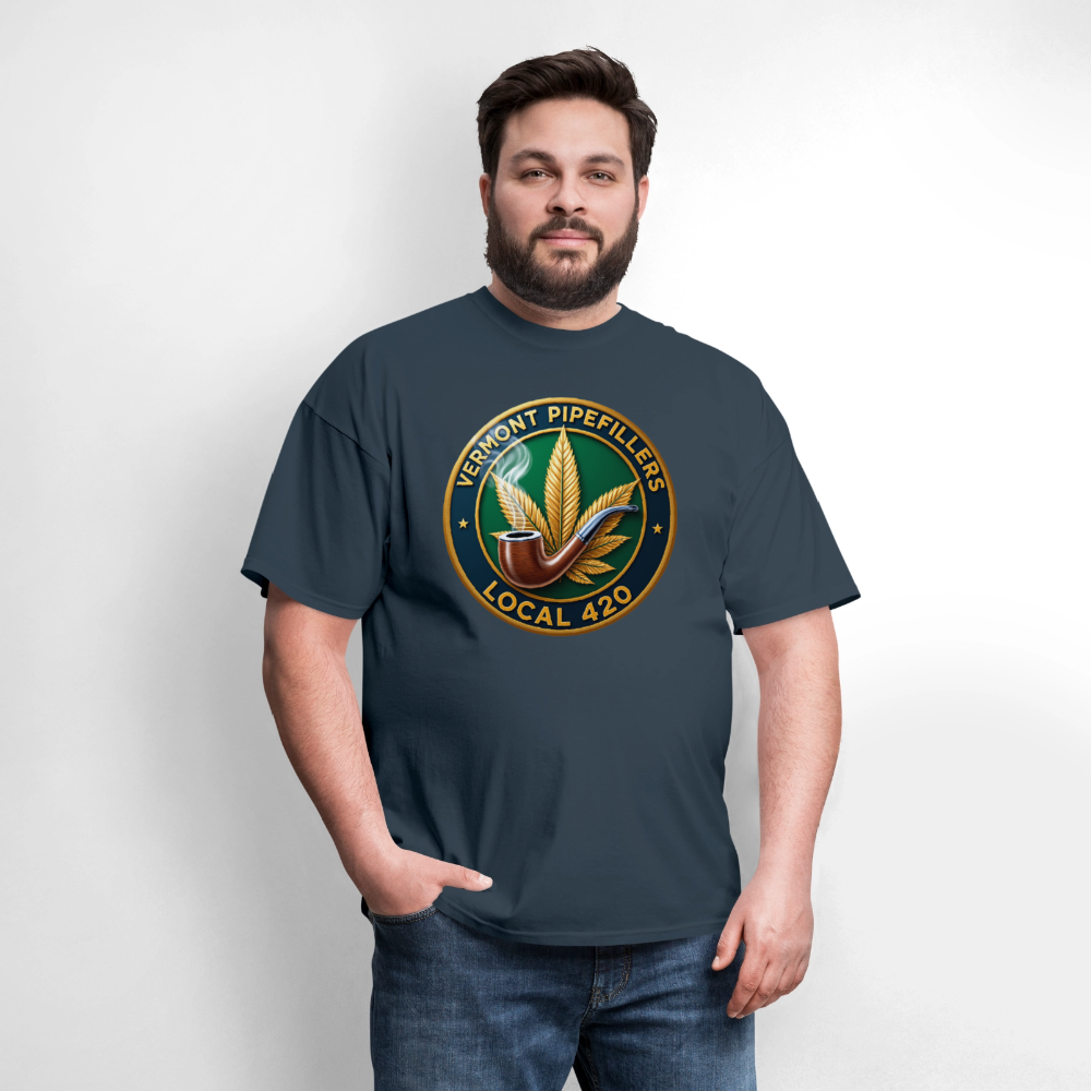 VERMONT PIPEFILLERS LOCAL 420 2 EMBLEM Men's T-Shirt -  blue dusk