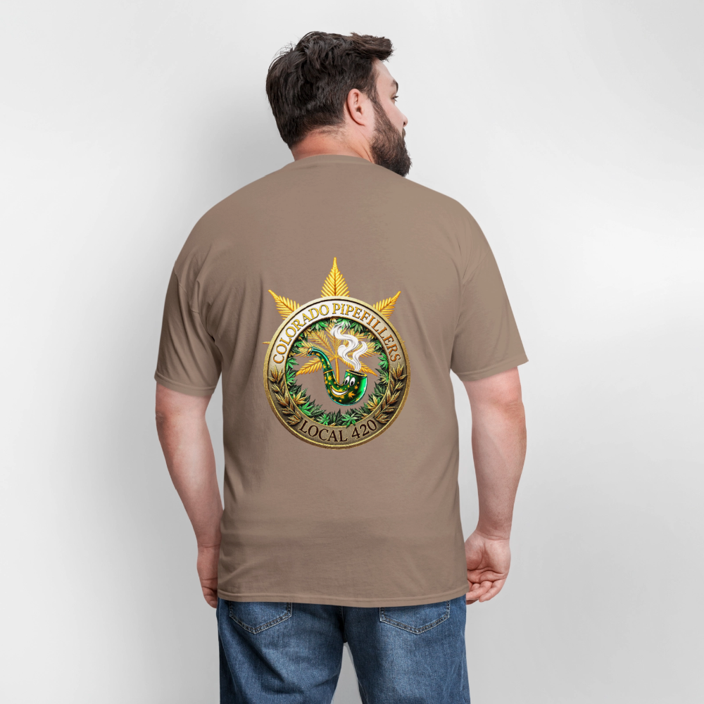 COLORADO PIPEFILLERS LOCAL 420 F/B EMBLEMS Men's T-Shirt - safari