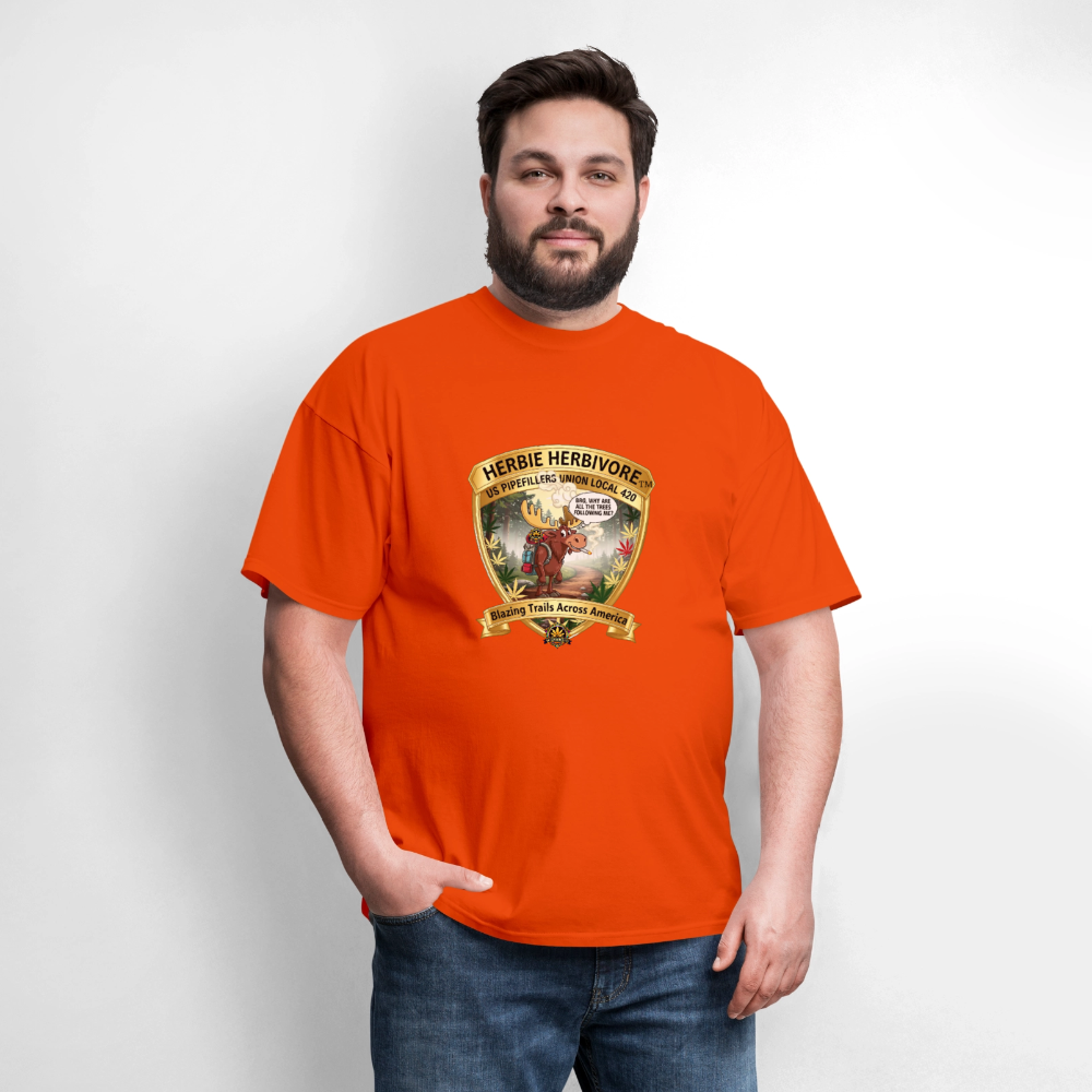 US PIPEFILLERS UNION LOCAL 420 RRO, "HERBIE HERBIVORE" Soft Cotton Tee - orange