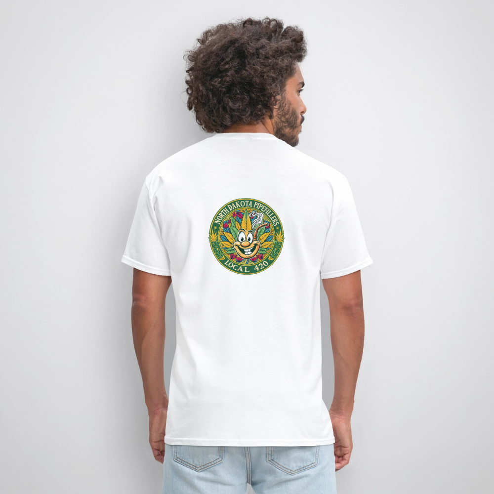 NORTH DAKOTA PIPEFILLERS LOCAL 420 F/B 2 DESIGNS Men's T-Shirt - white