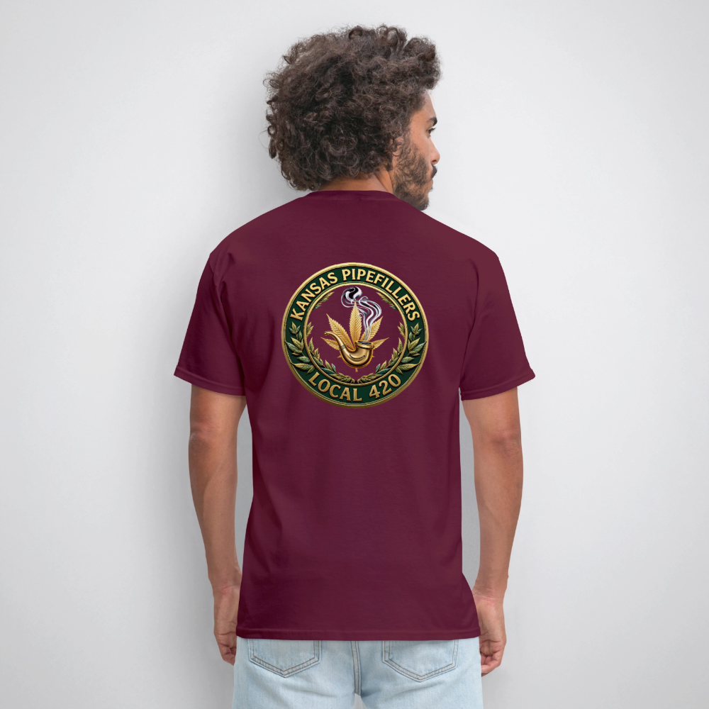 KANSAS PIPEFILLERS LOCAL 420 F/B DESIGNS Men's T-Shirt - burgundy