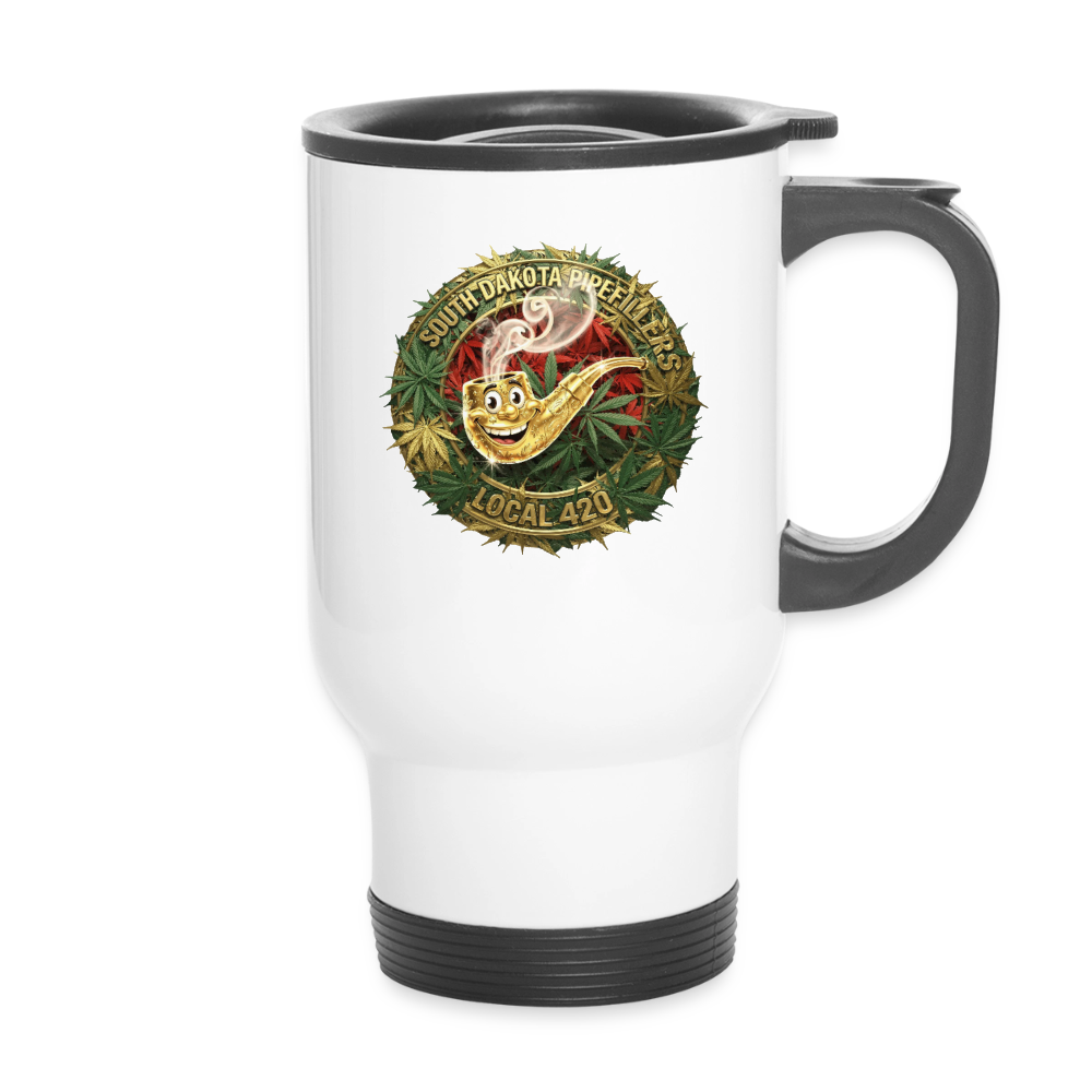SOUTH DAKOTA PIPEFILLERS LOCAL 420 14oz Stainless Steel Travel Mug - white