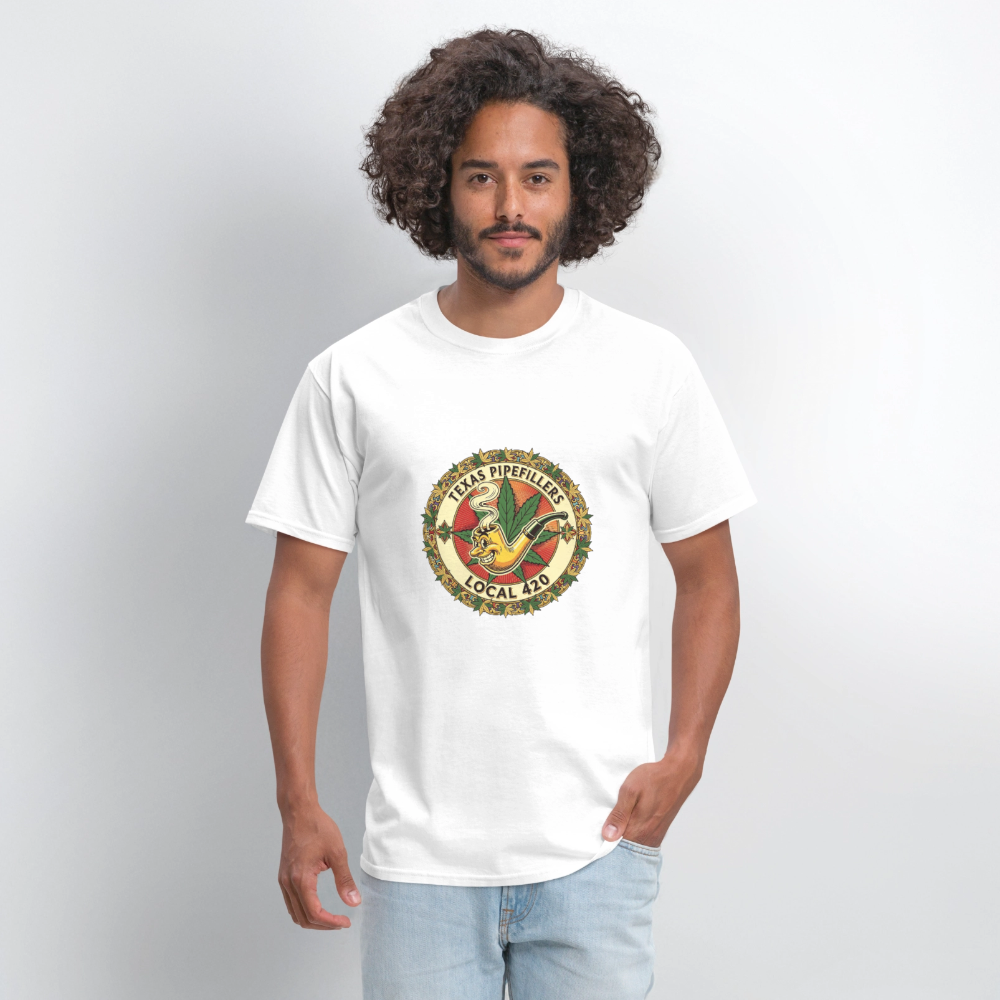 TEXAS PIPEFILLERS LOCAL 420  Men's T-Shirt - white