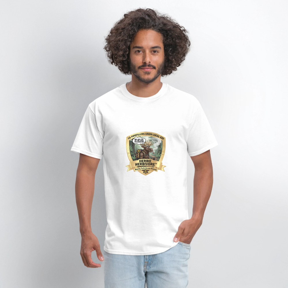 US PIPEFILLERS UNION LOCAL 420 RRO, "HERBIE HERBIVORE" Soft Cotton Tee - white