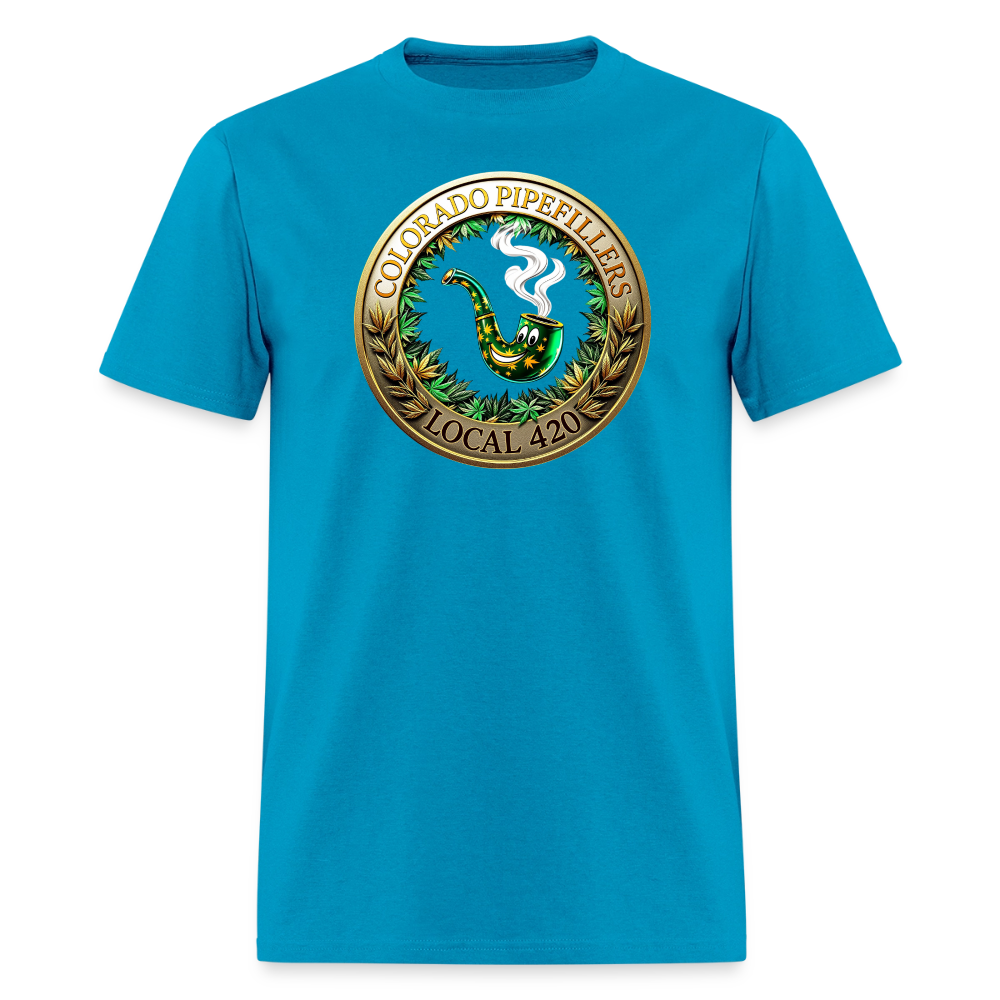 COLORADO PIPEFILLERS LOCAL 420 F/B EMBLEMS Men's T-Shirt - turquoise