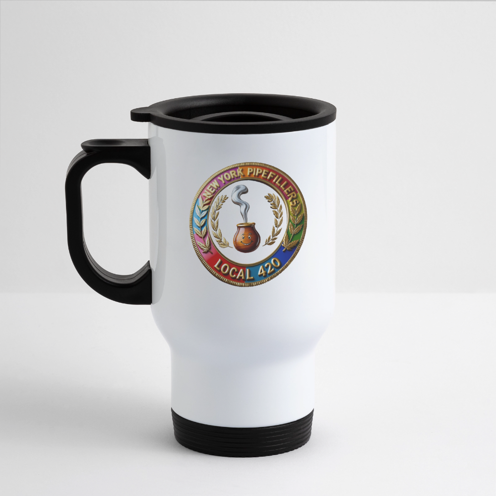 NEW YORK PIPEFILLERS LOCAL 420 14oz Stainless Steel Travel Mug - white