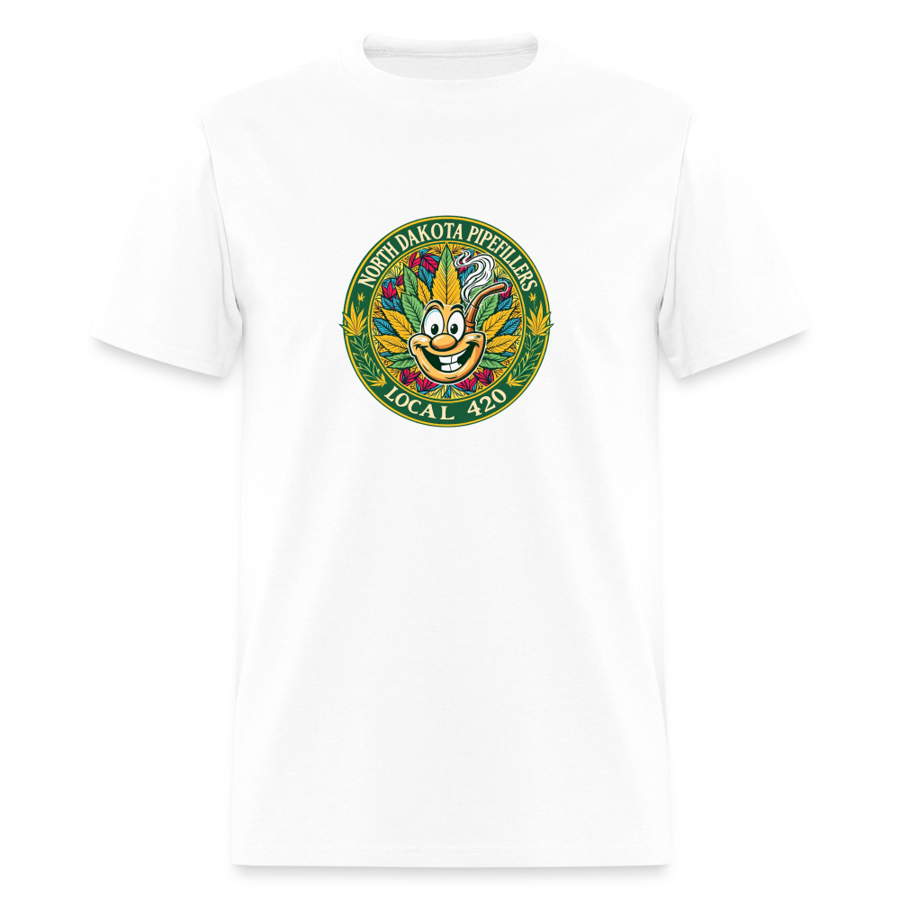 NORTH DAKOTA PIPEFILLERS LOCAL 420 F/B 2 DESIGNS Men's T-Shirt - white