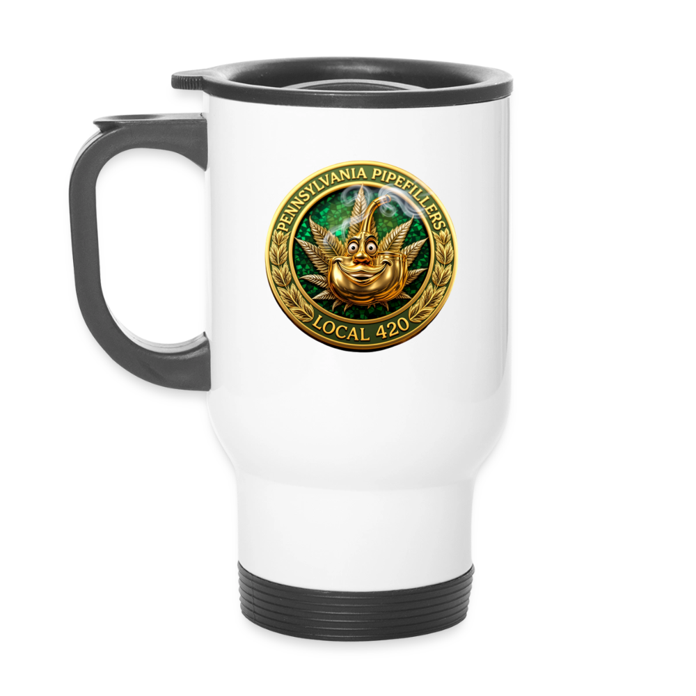 PENNSYLVANIA PIPEFILLERS LOCAL 420 14oz Stainless Steel Travel Mug - white