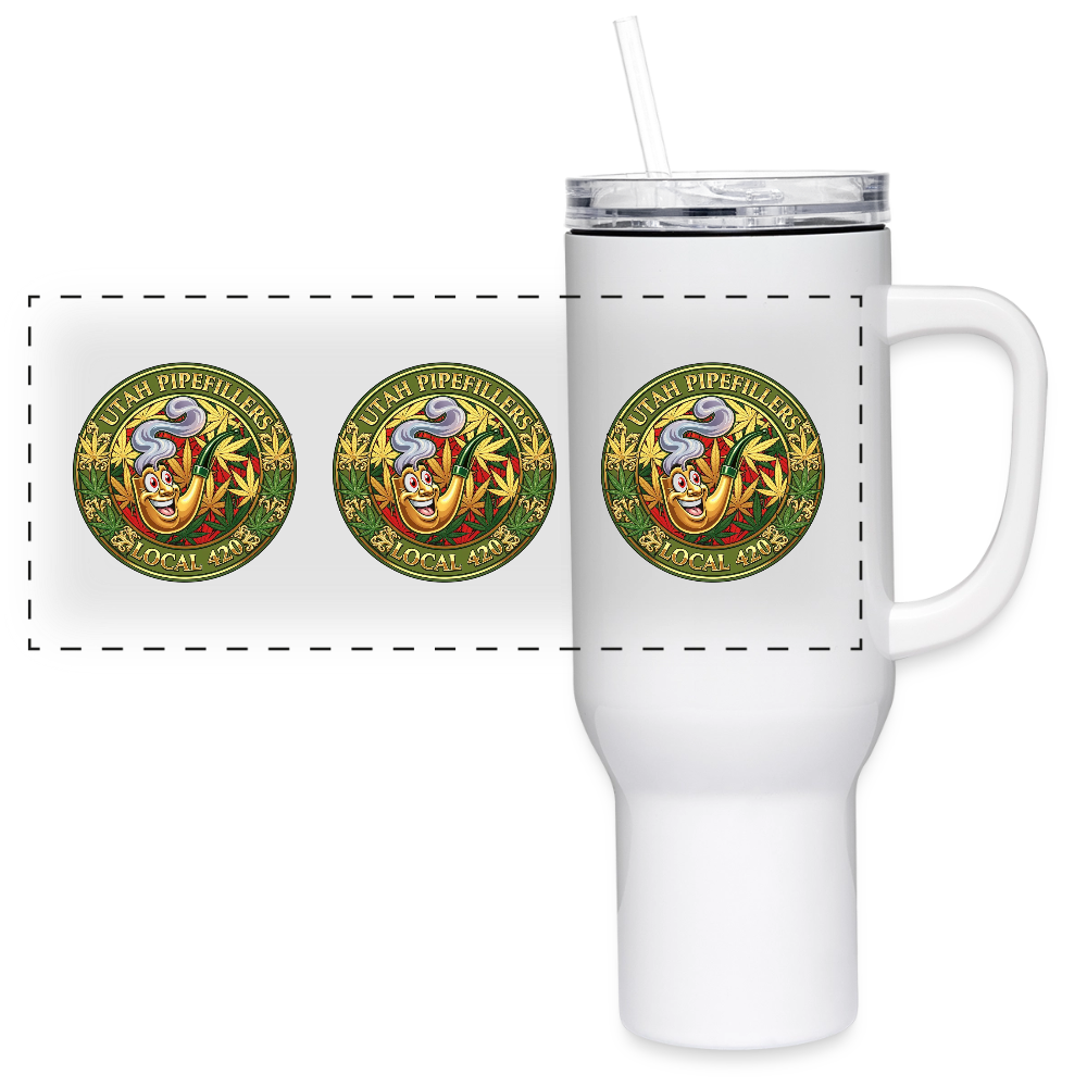 UTAH PIPEFILLERS LOCAL 420 40oz Stainless Steel Travel Tumbler - white