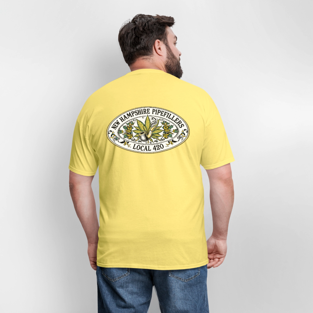 NEW HAMPSHIRE PIPEFILLERS LOCAL 420 2 EMBLEM Men's T-Shirt - cornsilk