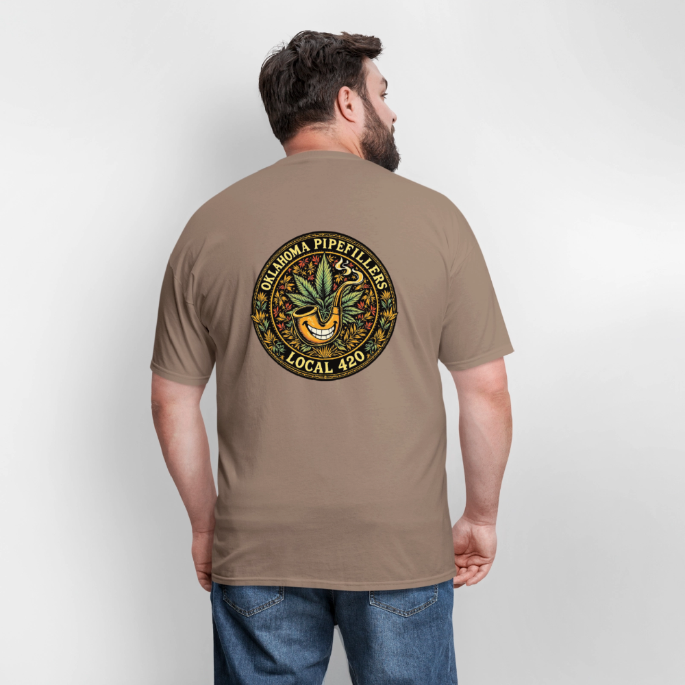 OKLAHOMA PIPEFILLERS LOCAL 420  F/B DESIGNS Men's T-Shirt - safari