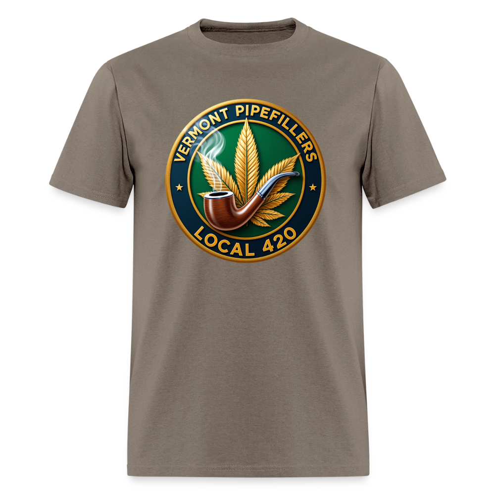 VERMONT PIPEFILLERS LOCAL 420 2 EMBLEM Men's T-Shirt - safari